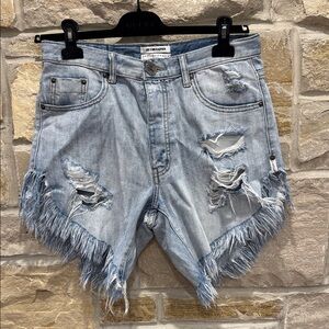 One Teaspoon women distressed Light Blue Denim Shorts 26